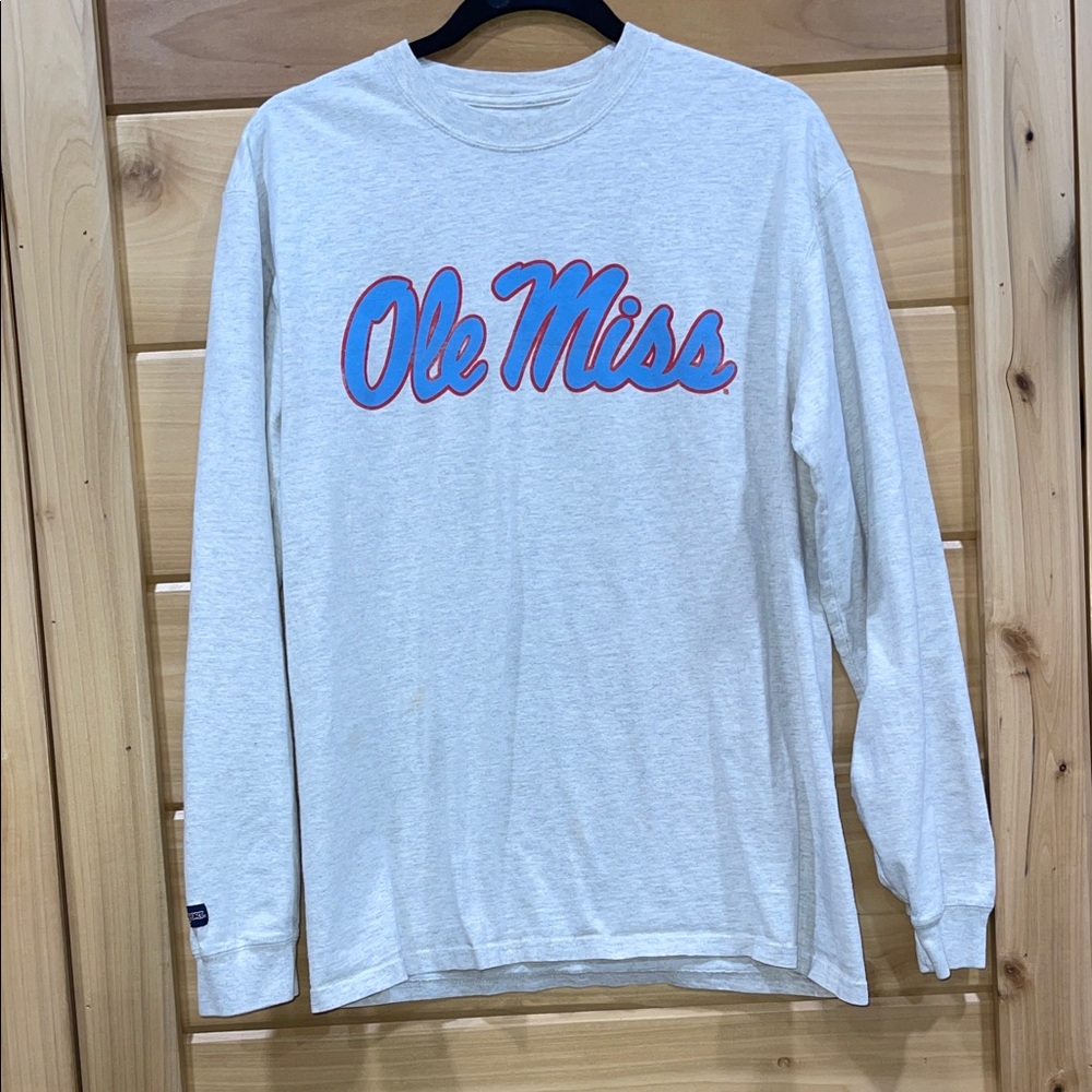 Jansport Cream Long Sleeve "Ole Miss" Tee with Blue and Red Logo